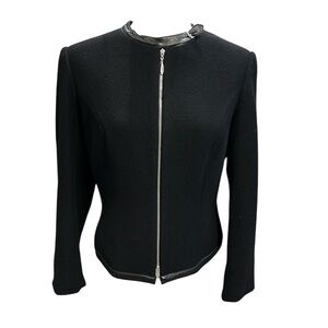 Etcetera Black Zip-Front Tailored Jacket With Black Leather Trim